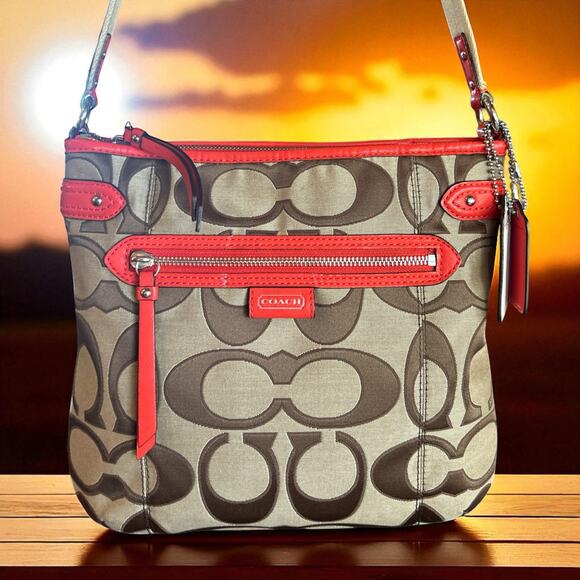 Coach Signature Crossbody with 2 Hangtags and Orange accent LNC with COA - Picture 1 of 15